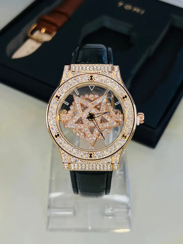 TOMI Skelton Iced Out Spinner Face Gear Silver - Tomi Watches