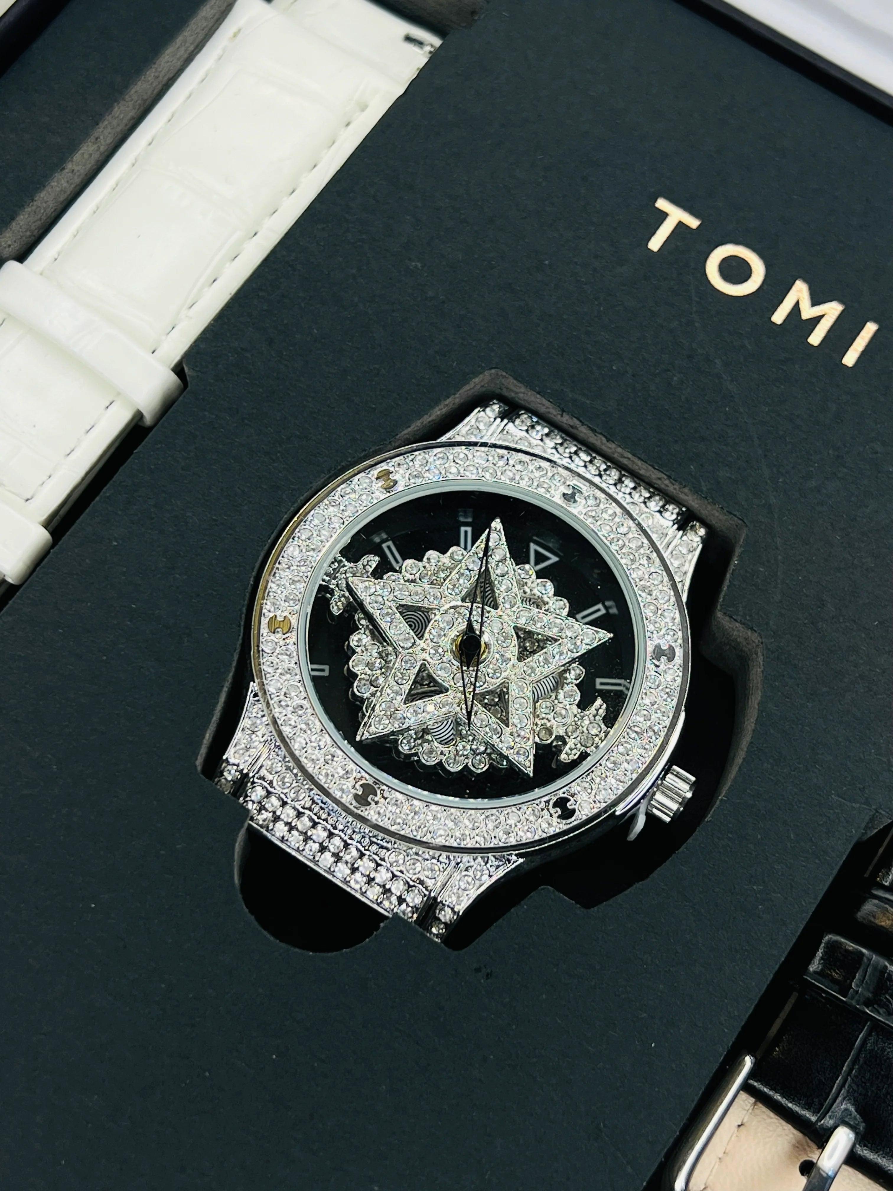 TOMI Iced Out Spinner Face Gear Silver - Tomi Watches