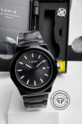 TOMI T-301 black dial stainless steel men's watch in gift set
