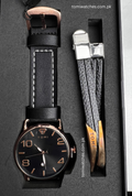 TOMI T-035 black dial watch with black strap and matching bracelet set