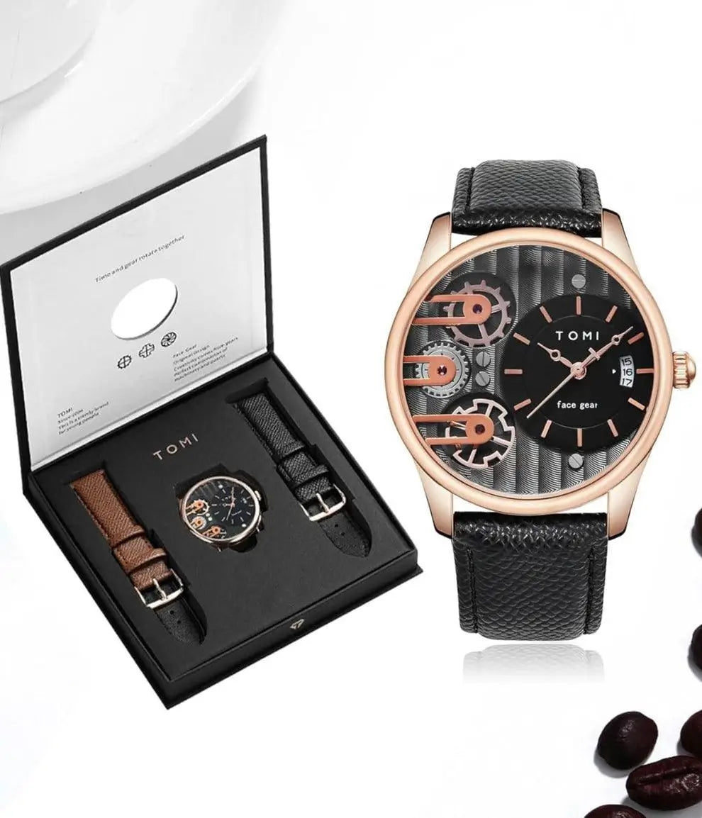 TOMI T-106 Dual Strap Face Gear Luxury Watch - Tomi Watches