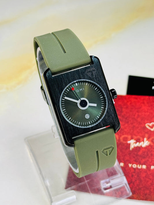 TOMI T-022 men's Magnet Master Lock silicone strap watch with olive green dial