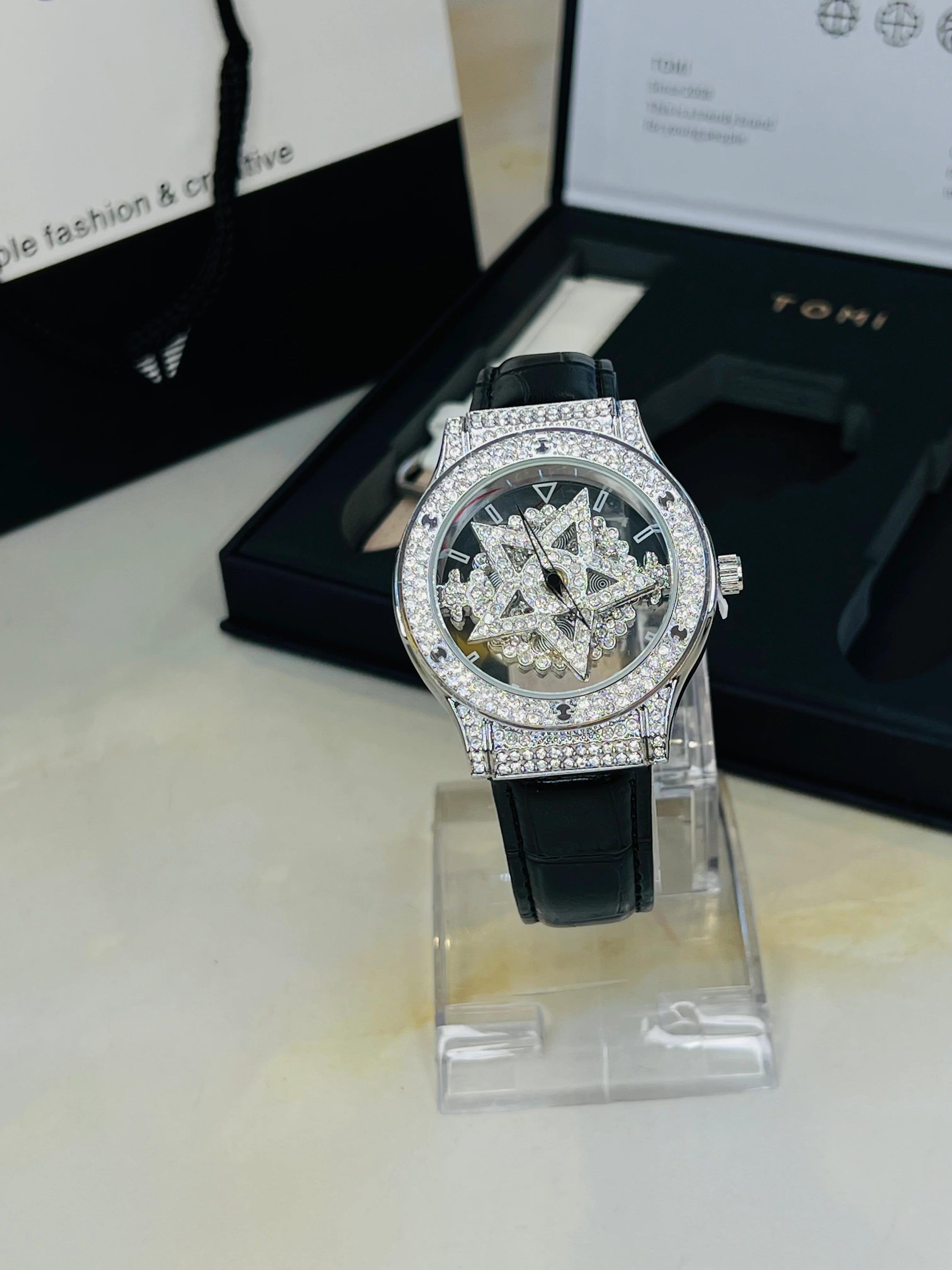 TOMI Iced Out Spinner Face Gear Silver - Tomi Watches
