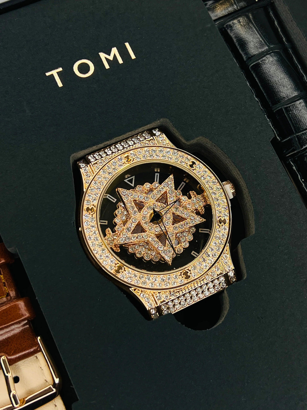 TOMI Iced Out Spinner Face Gear RoseGold - Tomi Watches