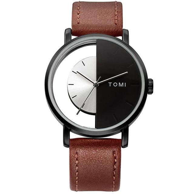 TOMI T-080 Unisex Watch Half Transparent Leather Strap - Tomi Watches