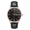 TOMI T-045 Quartz Wrist Watch For Men - Rose gold case with a black dial and black crocodile-textured leather strap.