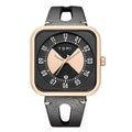 TOMI T-094 Luxury Square Dial Men's Watch - Rose gold square case with a black dial and dark grey cutout strap.