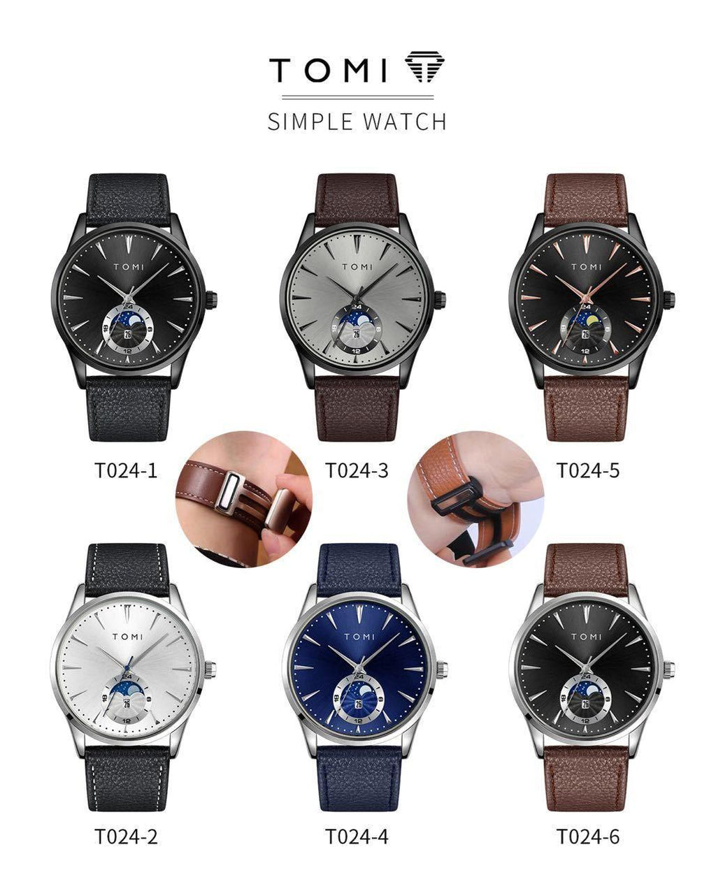 TOMI T-024 Business Luxury Watch Comfortable Leather Straps Magnet Lock - Tomi Watches