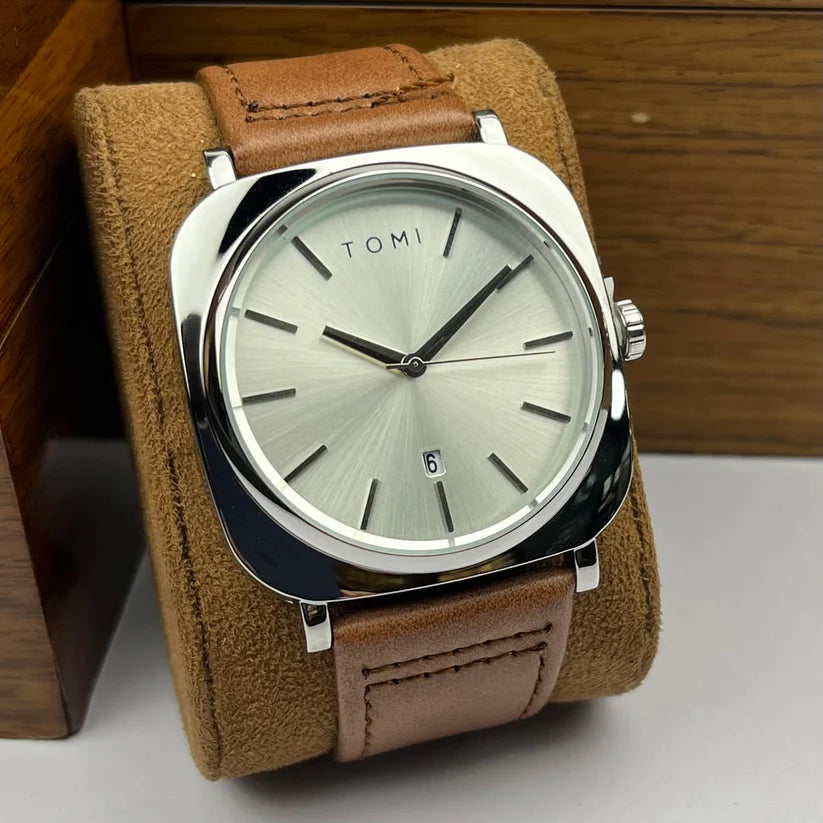TOMI T-084 Men's Leather Strap Quartz Date Watch - Tomi Watches