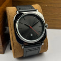 TOMI T-084 Men's Leather Strap Quartz Date Watch with black dial and black leather strap