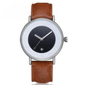 TOMI T-085 men's watch with black and white dial and brown leather strap