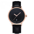 TOMI T-085 men's quartz watch with black dial and black leather strap front view