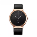 TOMI T-091 Men's Round Dial Watch - Rose gold bezel watch with a black dial and black leather strap.