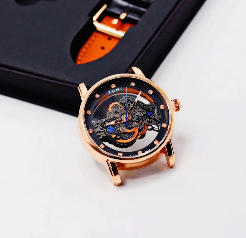 TOMI T-102 Skelton Face Gear Dual Strap Watch - Tomi Watches