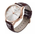 TOMI T-045 Quartz Wrist Watch For Men - Rose gold case watch with a white dial and brown crocodile-textured strap.