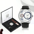 TOMI T-105 Dual Strap Face Gear Watch with a grey leather strap.