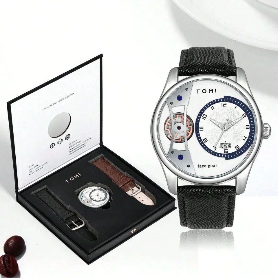 TOMI T-105 Face Gear Dual Strap Luxury Watch - Tomi Watches