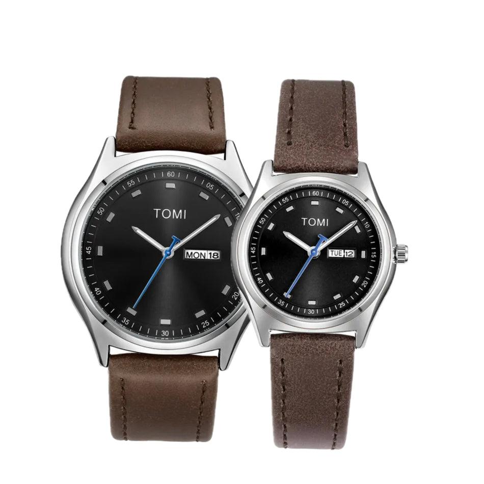 TOMI T-030 Couple Watch Date Day Leather Straps - Tomi Watches