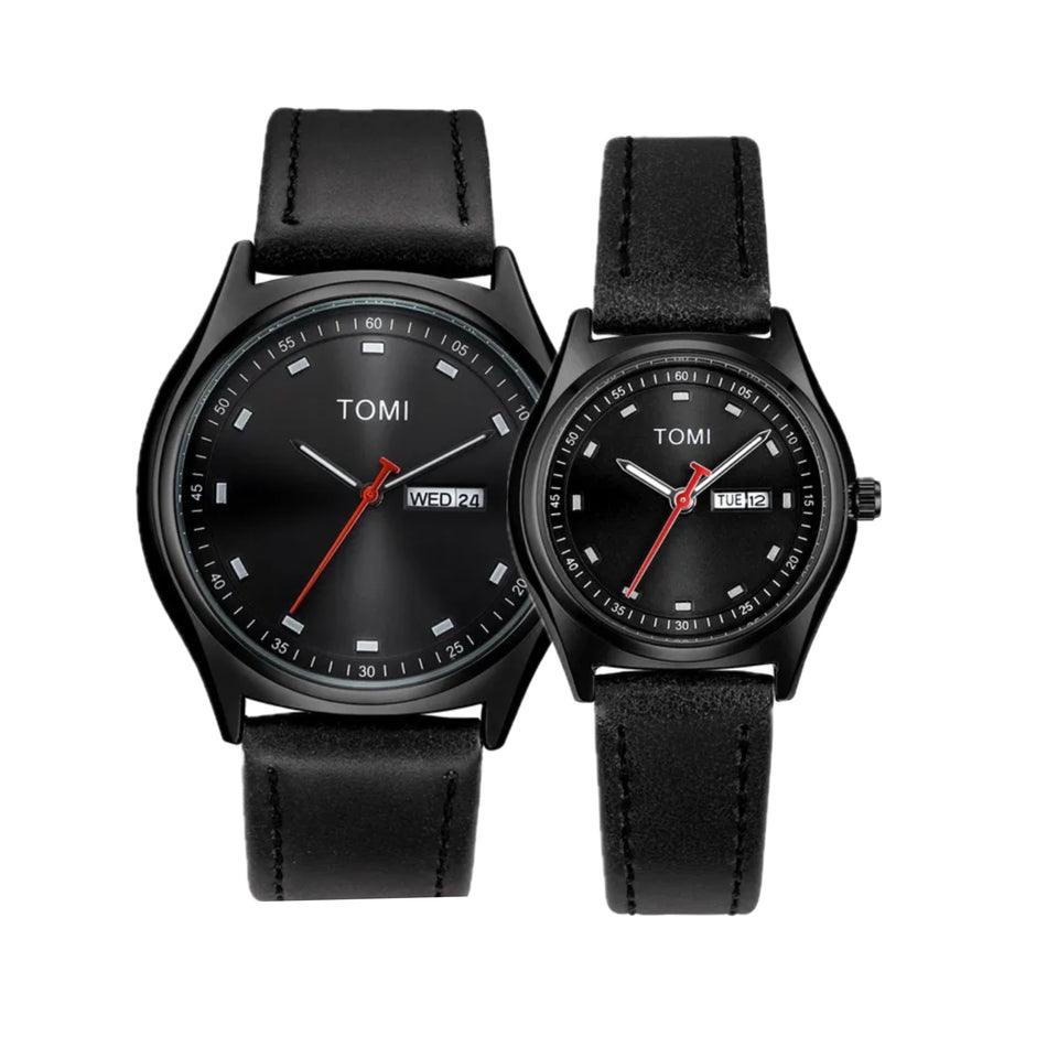 TOMI T-030 Couple Watch Date Day Leather Straps - Tomi Watches