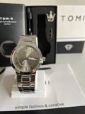 TOMI T-303 S3 Series silver dial stainless steel business watch front view