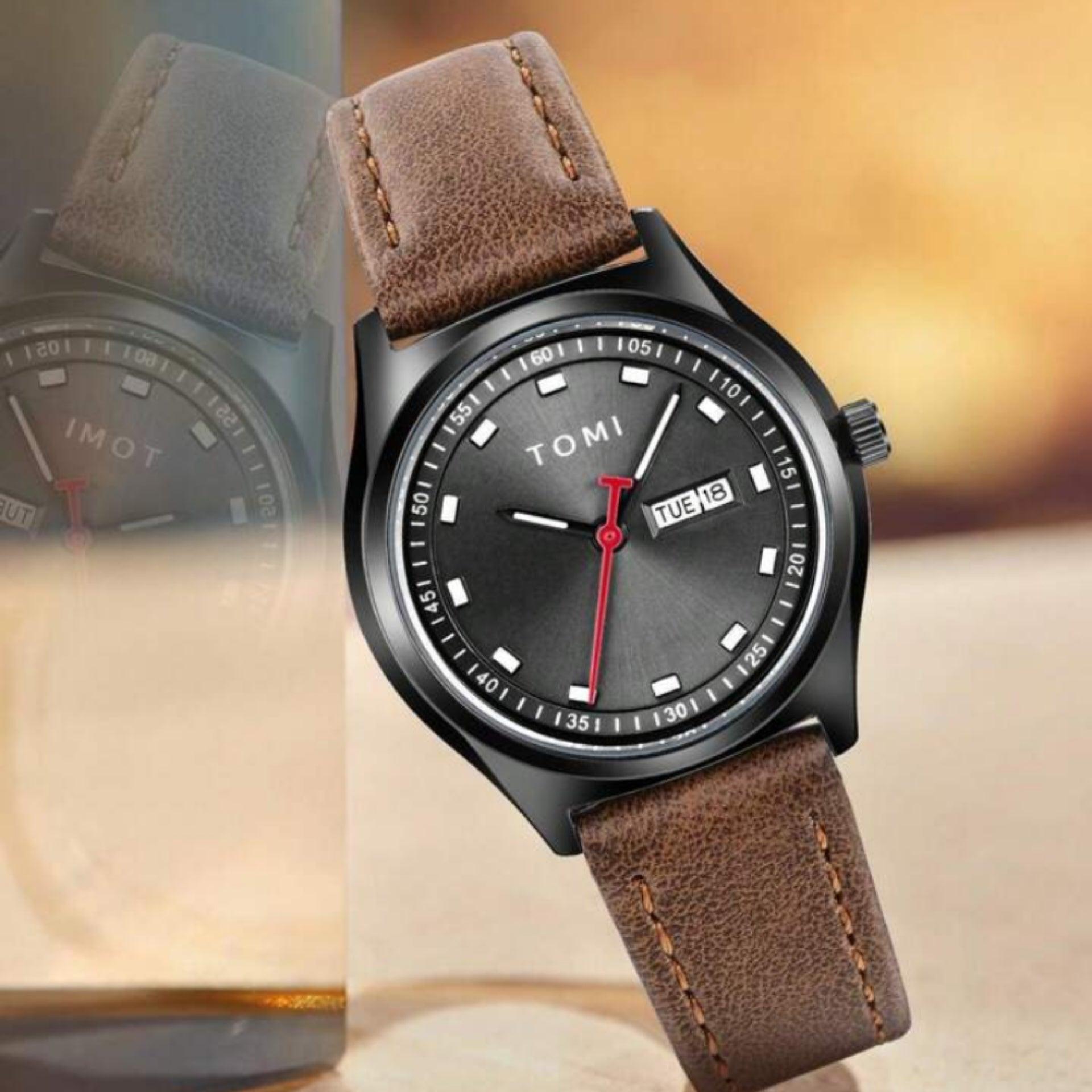 TOMI T-030 Men's Watch Date Day Quartz Leather Straps - Tomi Watches