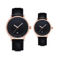 TOMI T-085 Couple Casual Watch Pack of 2 – Rose gold-cased set featuring black dials and matching black leather straps.
