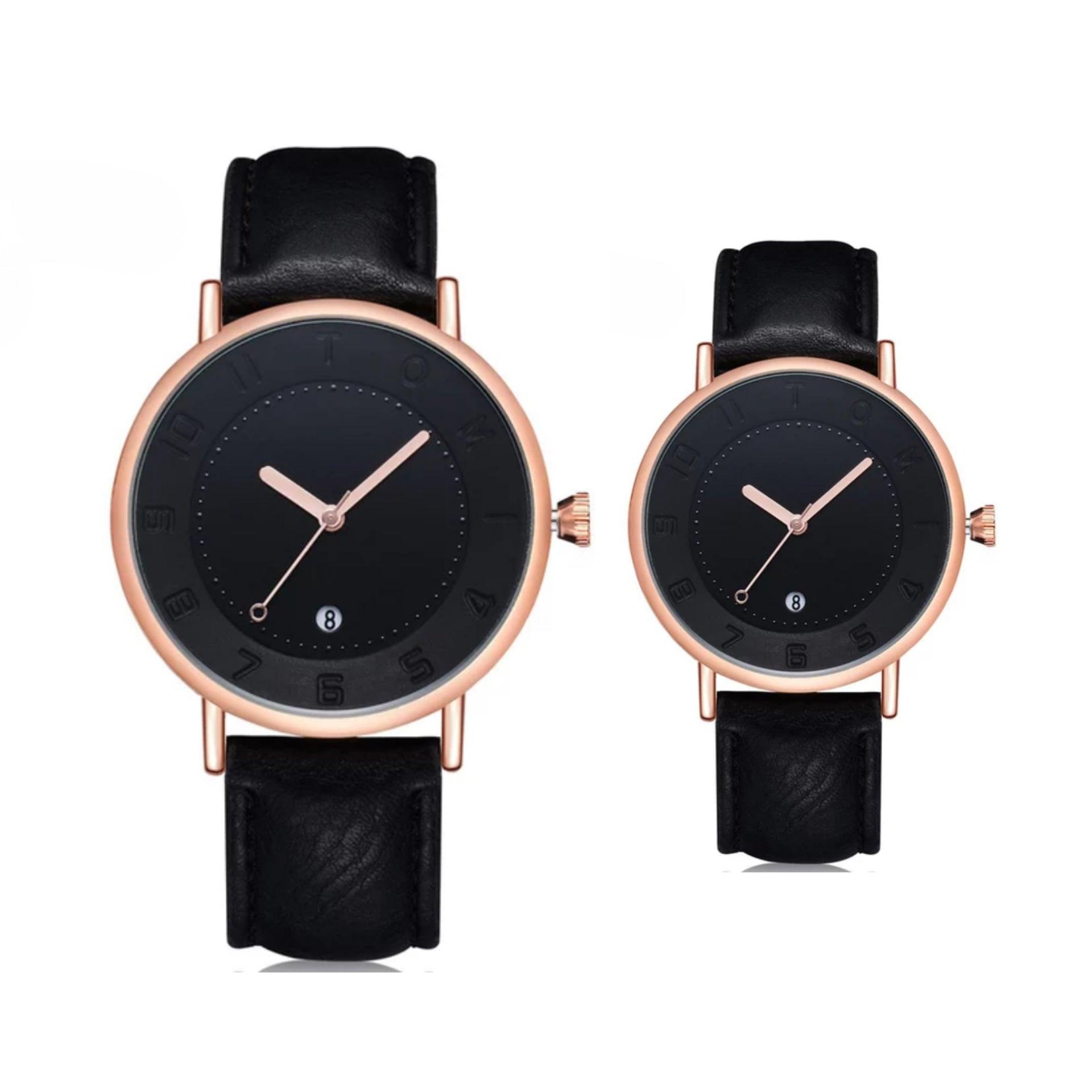 TOMI T-085 Couple Watch Date Quartz Leather Straps - Tomi Watches