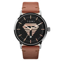 TOMI T-042 men's date quartz watch with black dial and brown leather strap