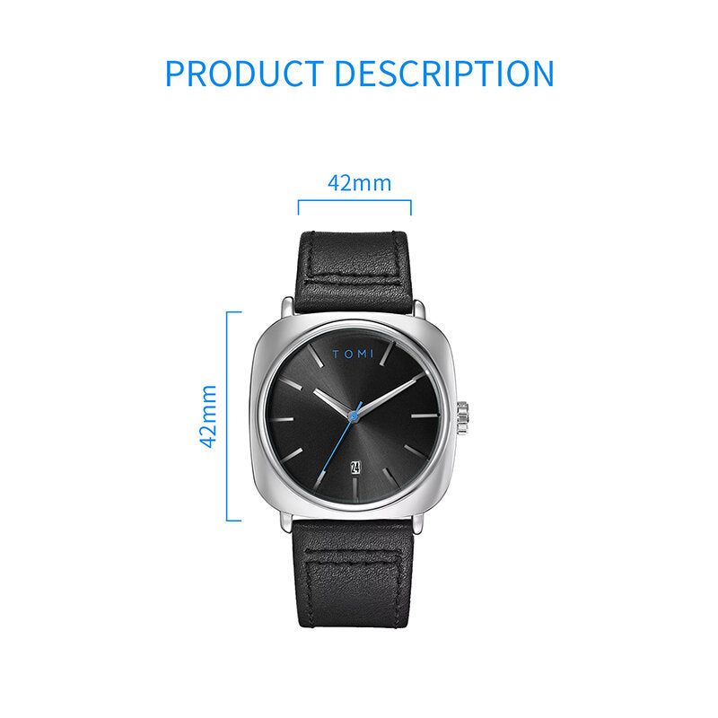 TOMI T-084 Men's Leather Strap Quartz Date Watch - Tomi Watches