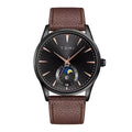 TOMI T-024 men's watch with brown leather strap and black dial front view