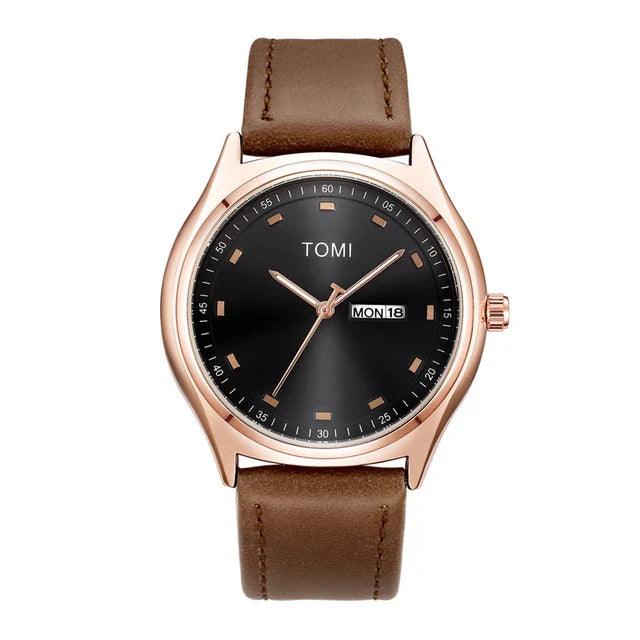 TOMI T-030 Men's Watch Date Day Quartz Leather Straps - Tomi Watches