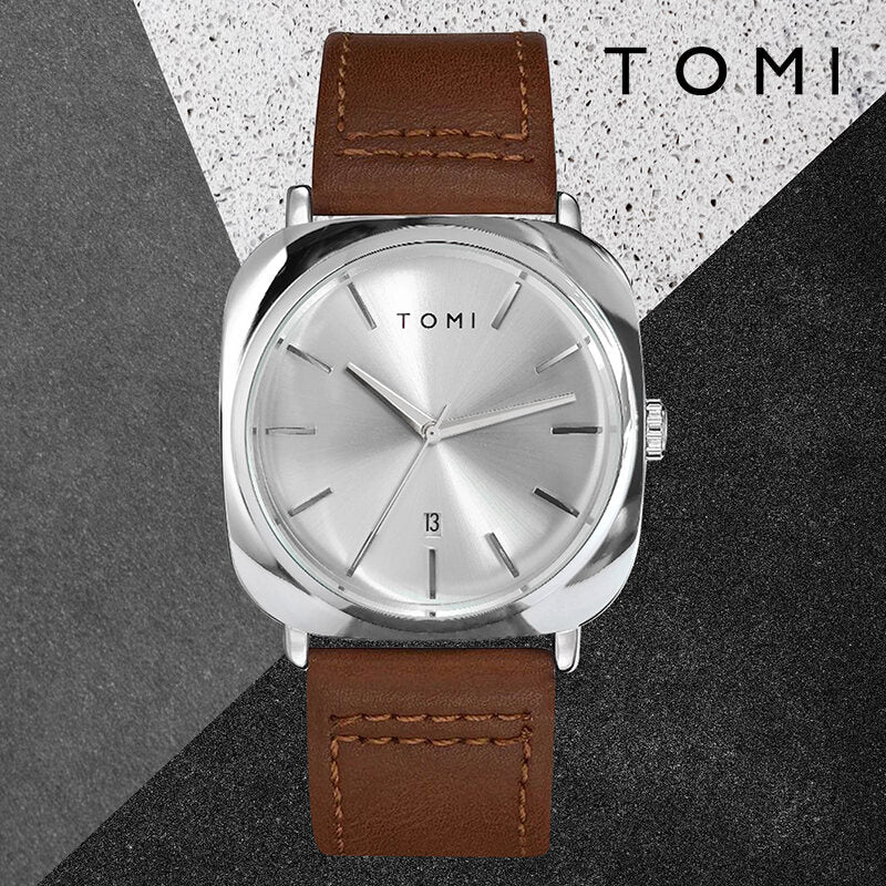 TOMI T-084 Men's Leather Strap Quartz Date Watch - Tomi Watches
