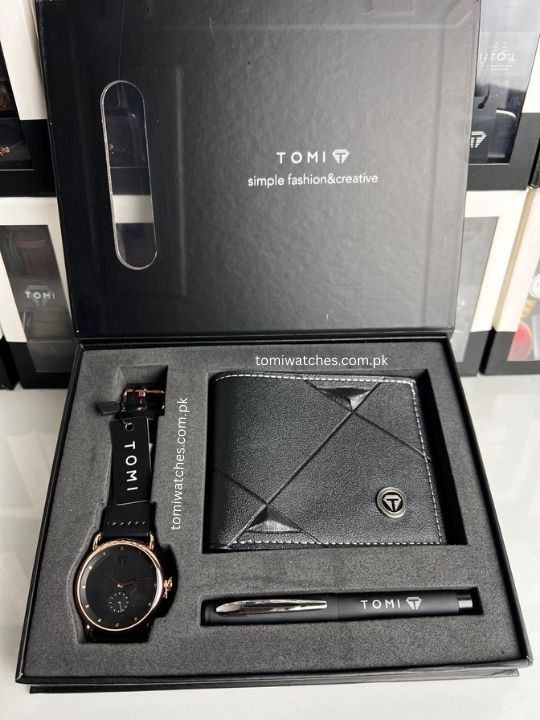 TOMI T-037 3PCS  Gift Box Set with Watch, Wallet & Pen - Tomi Watches