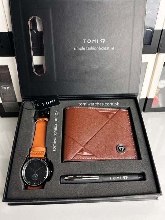 TOMI T-037 3PCS  Gift Box Set with Watch, Wallet & Pen - Tomi Watches
