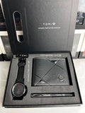 TOMI T-037 Watch, Wallet & Pen Combo with a classic black watch and branded accessories box