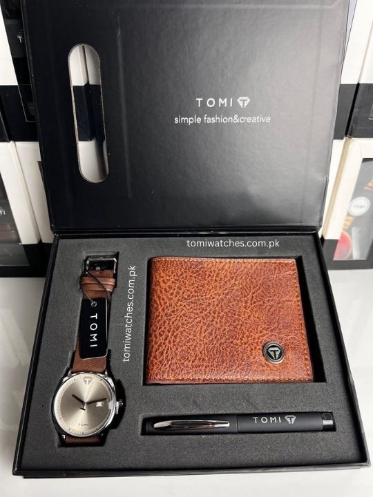 TOMI T-044 3PCS Gift Box Set with Watch, Wallet & Pen - Tomi Watches