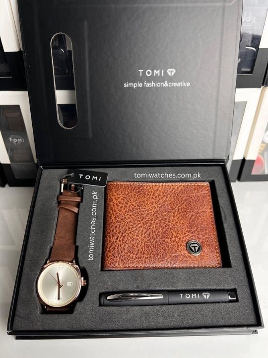 TOMI T-044 3PCS Gift Box Set with Watch, Wallet & Pen - Tomi Watches