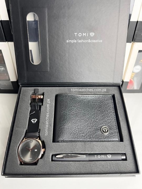 TOMI T-044 3PCS Gift Box Set with Watch, Wallet & Pen - Tomi Watches