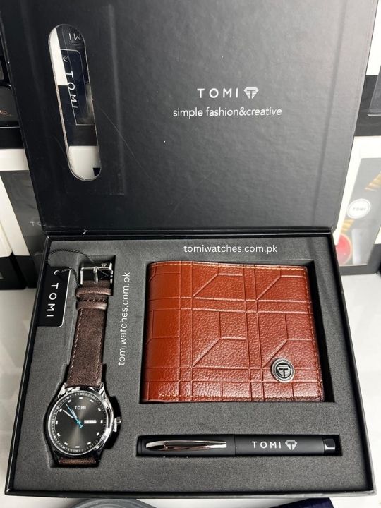 TOMI T-030 3PCS Gift Box Set with Watch, Wallet & Pen - Tomi Watches