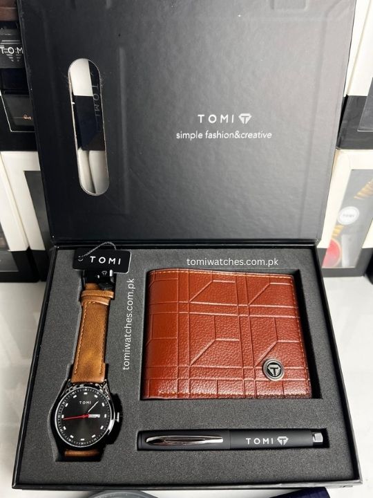 TOMI T-030 3PCS Gift Box Set with Watch, Wallet & Pen - Tomi Watches