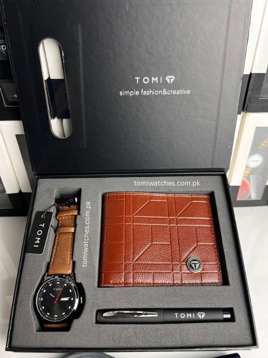 TOMI T-030 3PCS Gift Box Set with Watch, Wallet & Pen - Tomi Watches