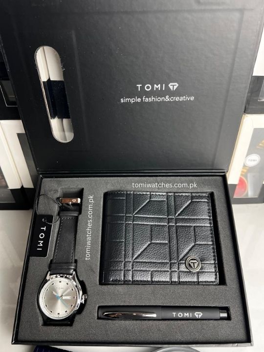 TOMI T-030 3PCS Gift Box Set with Watch, Wallet & Pen - Tomi Watches