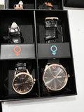 TOMI T-045 premium his and hers watch gift set with black and rose gold dials