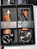 TOMI T-045 couple watch gift box with orange and black leather strap watches