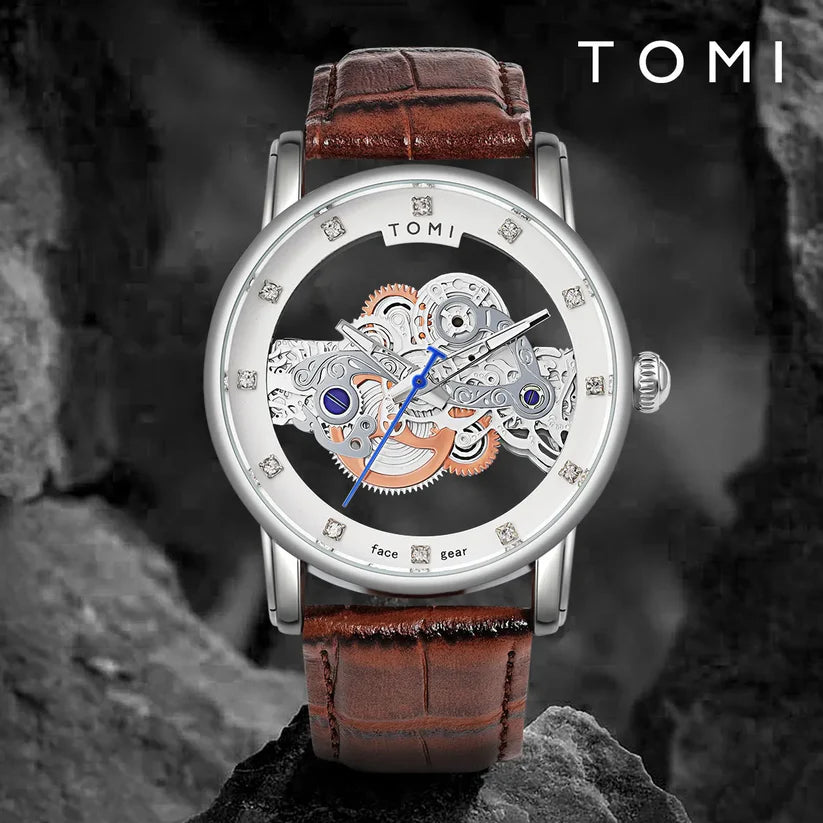 TOMI T-102 Skelton Face Gear Dual Strap Watch - Tomi Watches