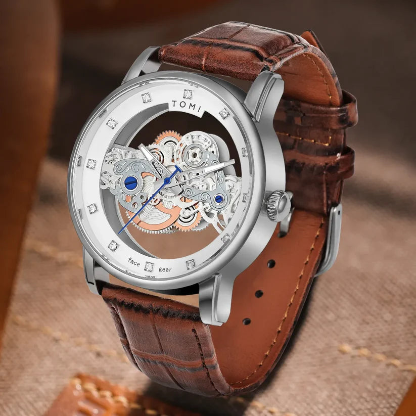 TOMI T-102 Skelton Face Gear Dual Strap Watch - Tomi Watches