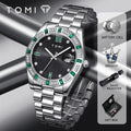 TOMI T-305 Luxury Men's Watch With Gift Box Set showcasing a silver crystal-bezel watch with accessories