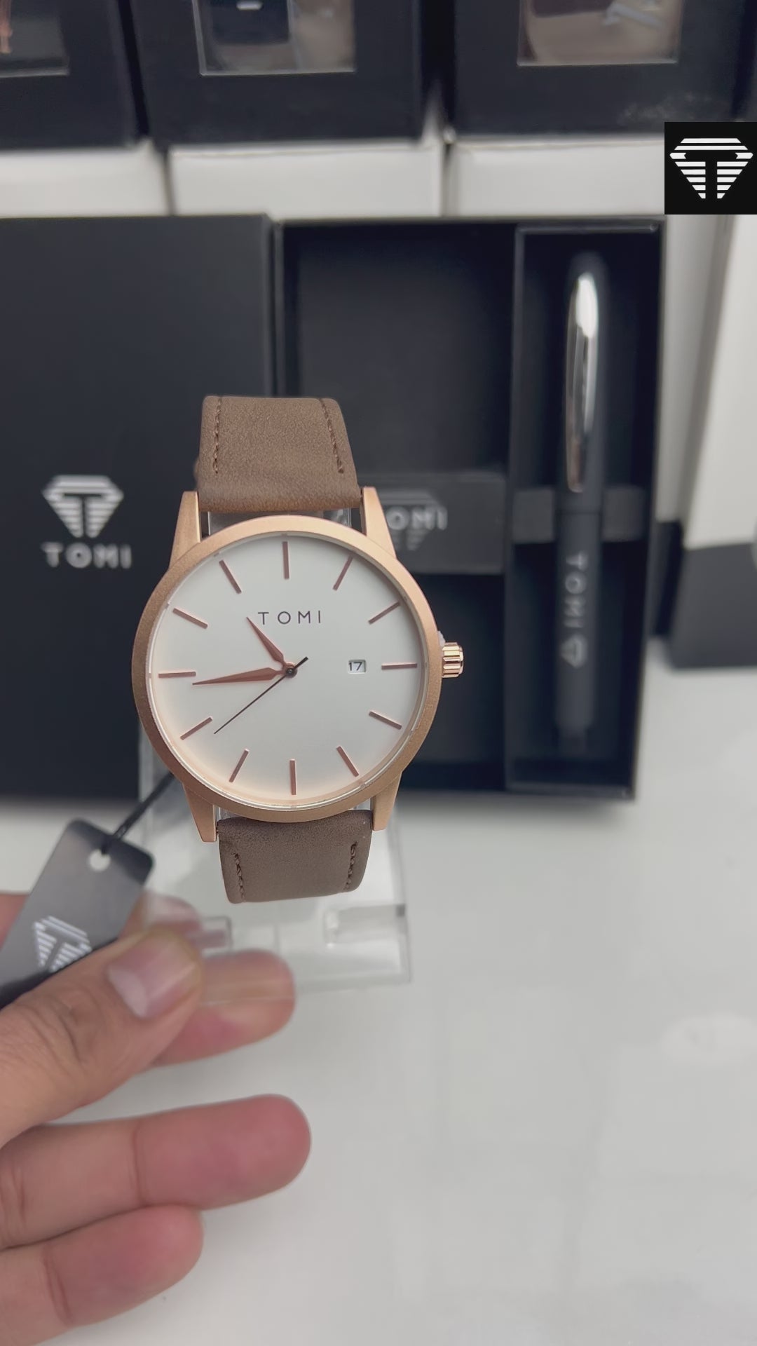 TOMI T-071 Men Watch Date with Pen Gift Set