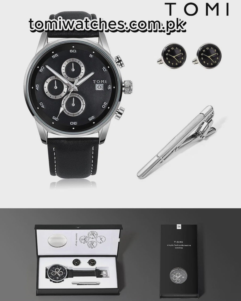 TOMI T-601 Luxury Watch Tie Pin & Cufflinks Set