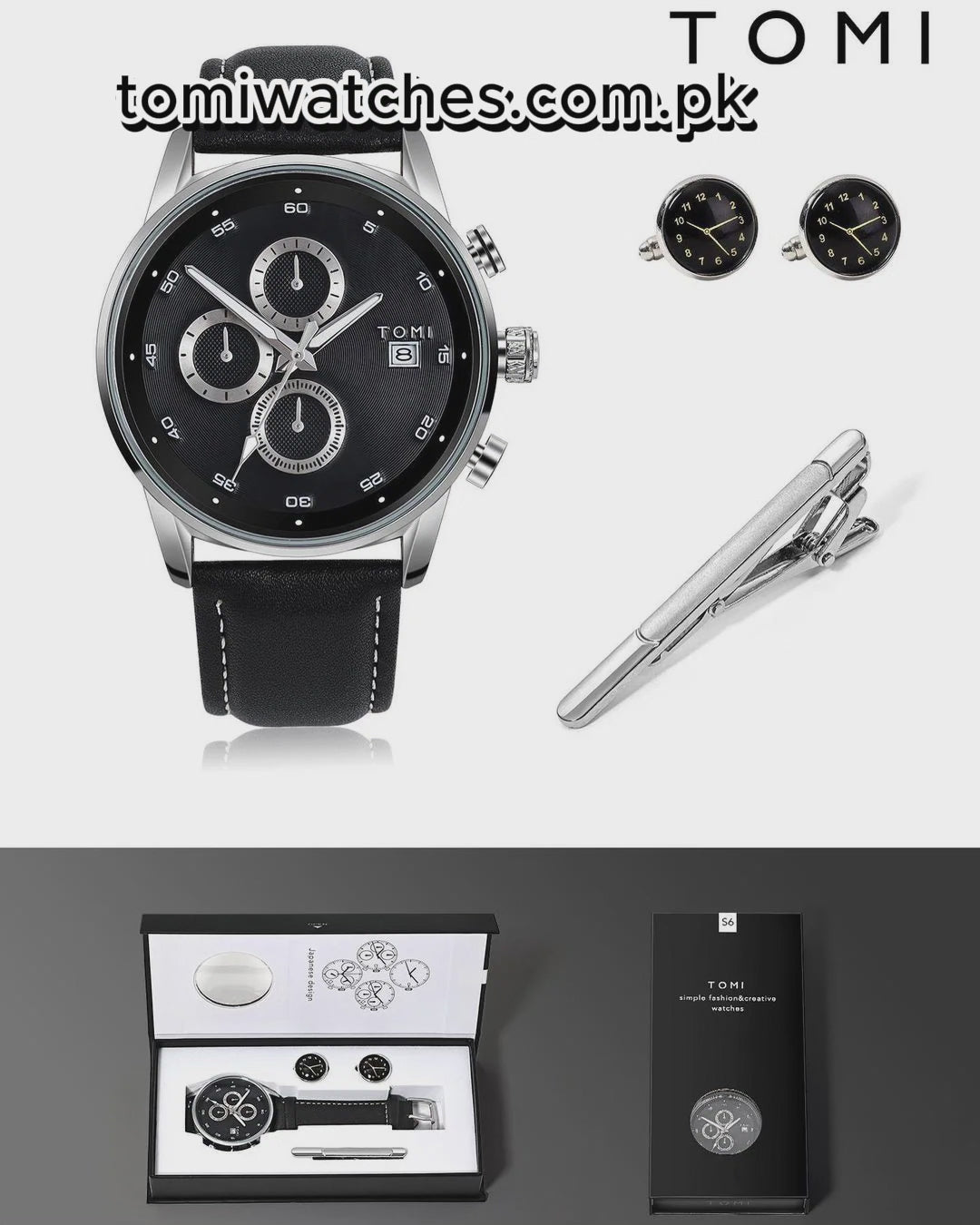 TOMI T-601 Luxury Watch Tie Pin & Cufflinks Set